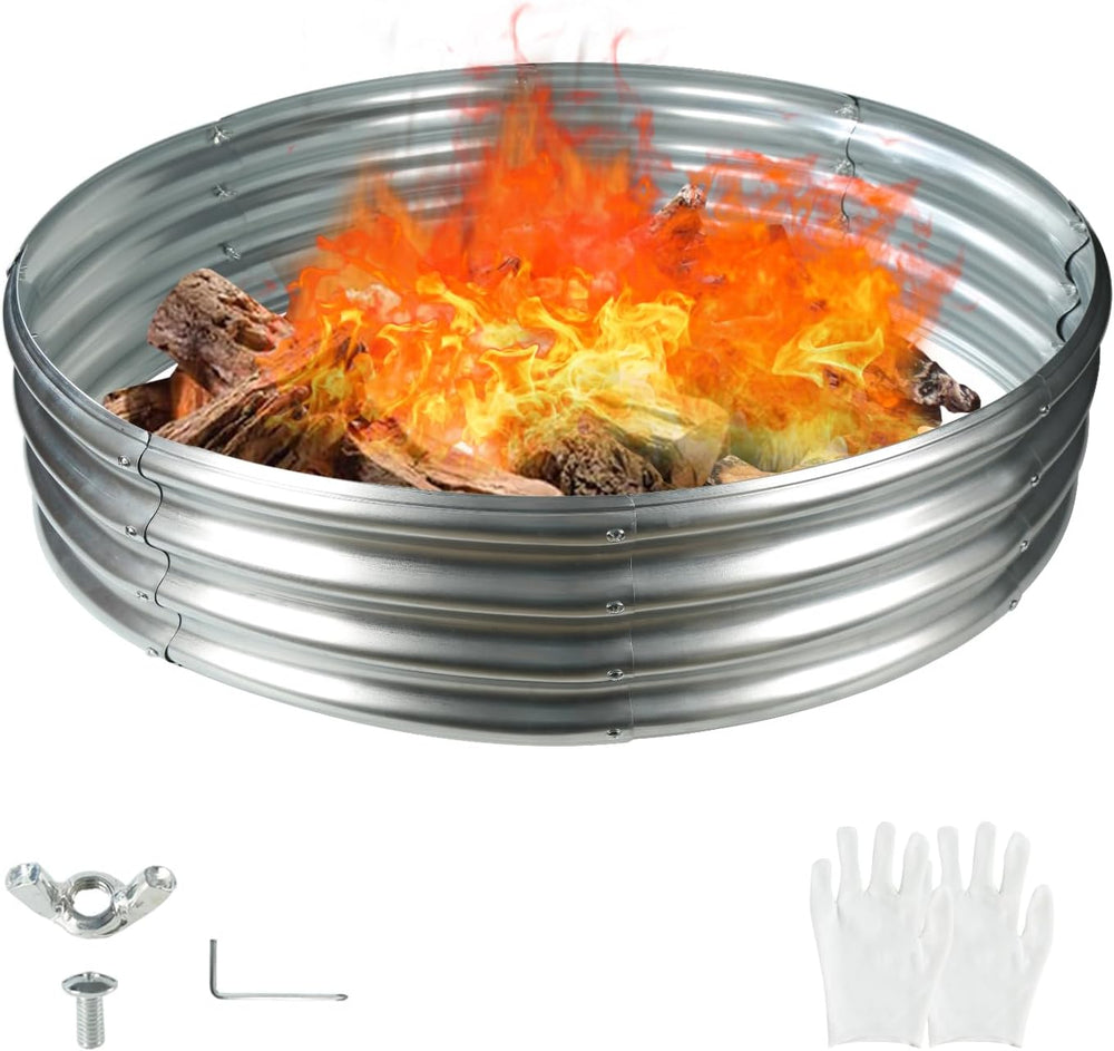 12 in Tall 60 Inch Diameter Round Galvanized Fire Pit Ring/Fire Ring Silver