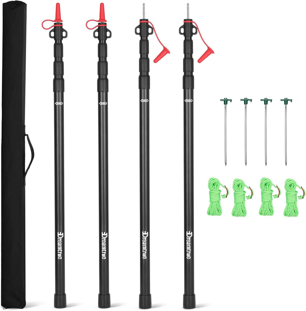 Dreamtrue Tarp Poles Telescoping, Upgraded 4-Section Adjustable Tent Poles, H...