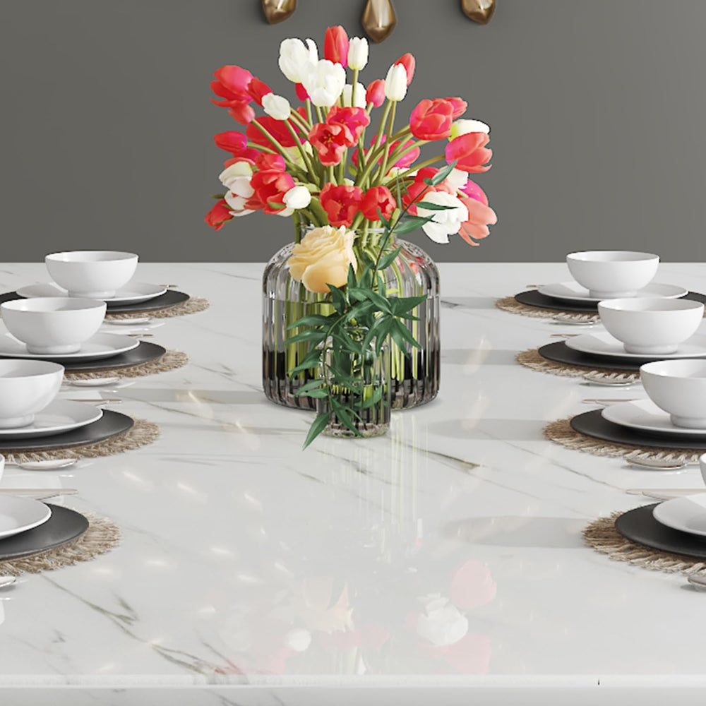 79 Inch Faux Marble Dining Table, White Rectangular Kitchen Dining Table, 1.8...