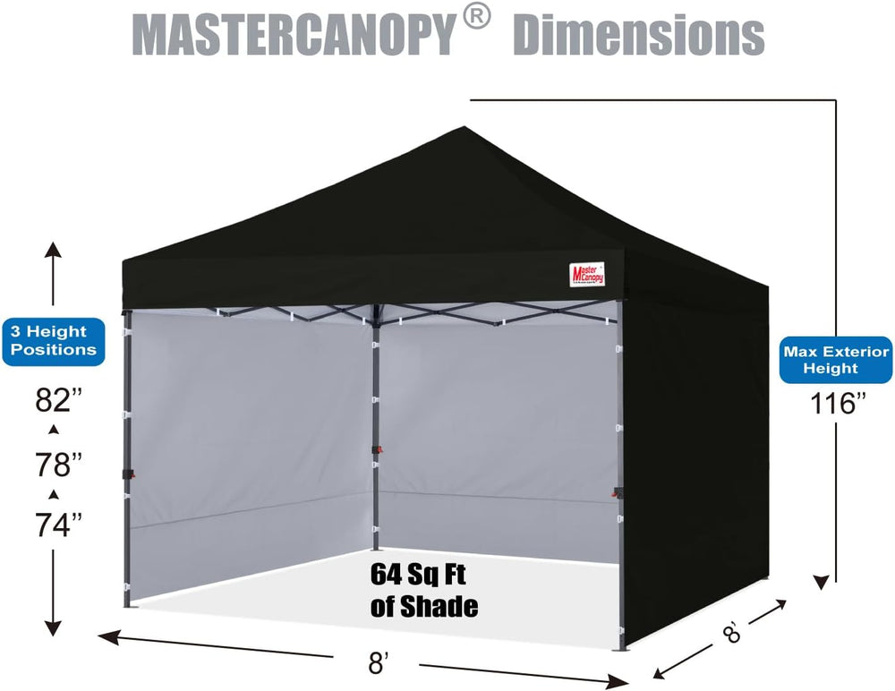 MASTERCANOPY 8x8 Heavy Duty Pop up Canopy Tent with Sidewalls, Black
