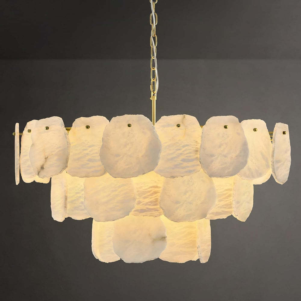 32″ Alabaster Chandelier, 16-Light Marble Round Chandelier, Modern Dining Roo...