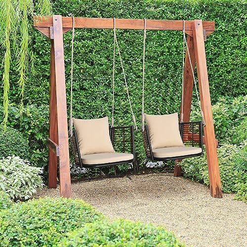 HAPPYGRILL 2 Pack Outdoor Porch Swing with Seat Cushion & Back Cushion