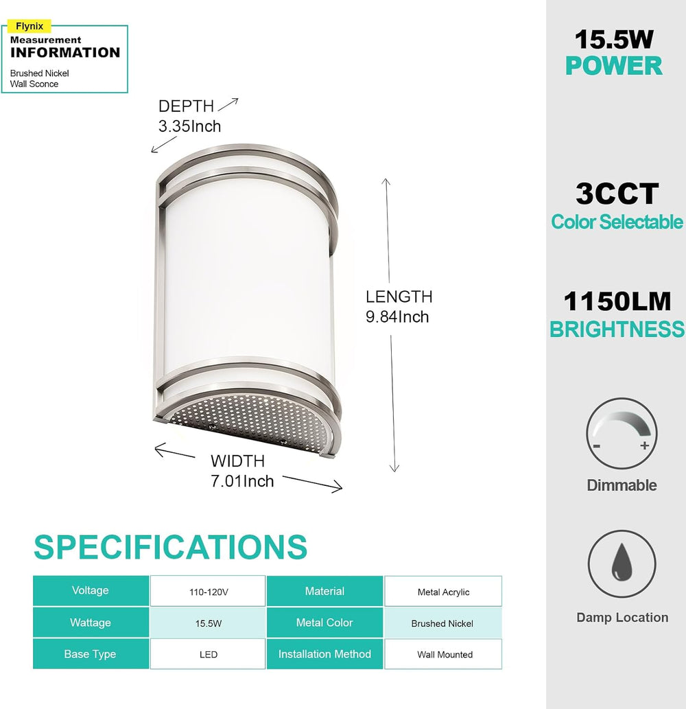 Indoor Wall Sconce, Half Cylinder Wall Light Fixture, 3000K 4000K 5000K Color...