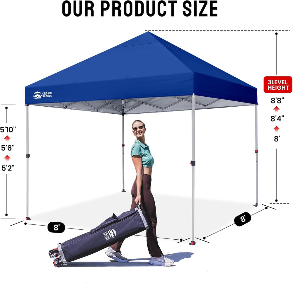 CROWN SHADES 8x8 Pop Up Canopy Tent with One Push Setup, Navy Blue