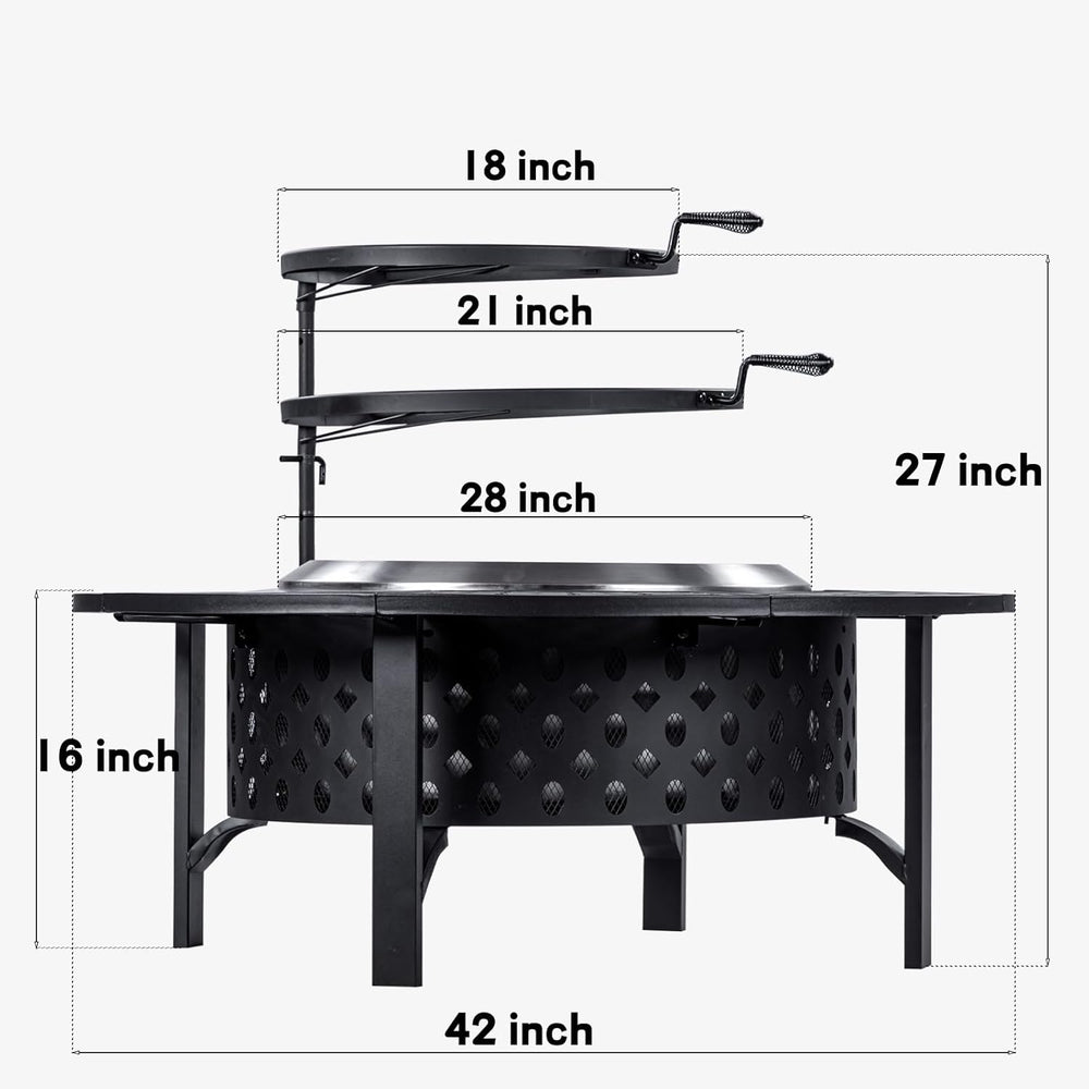 OutVue 42 Inch Smokeless Fire Pit with 2 Grills, Large Firepits for Outside
