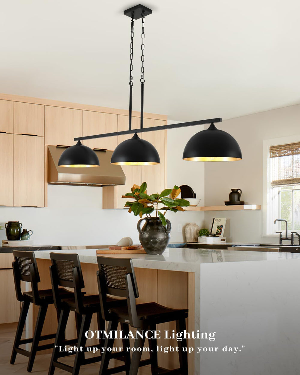 3-Light Island Light for Kitchen, Farmhouse Industrial Dining Room Light Fixt...
