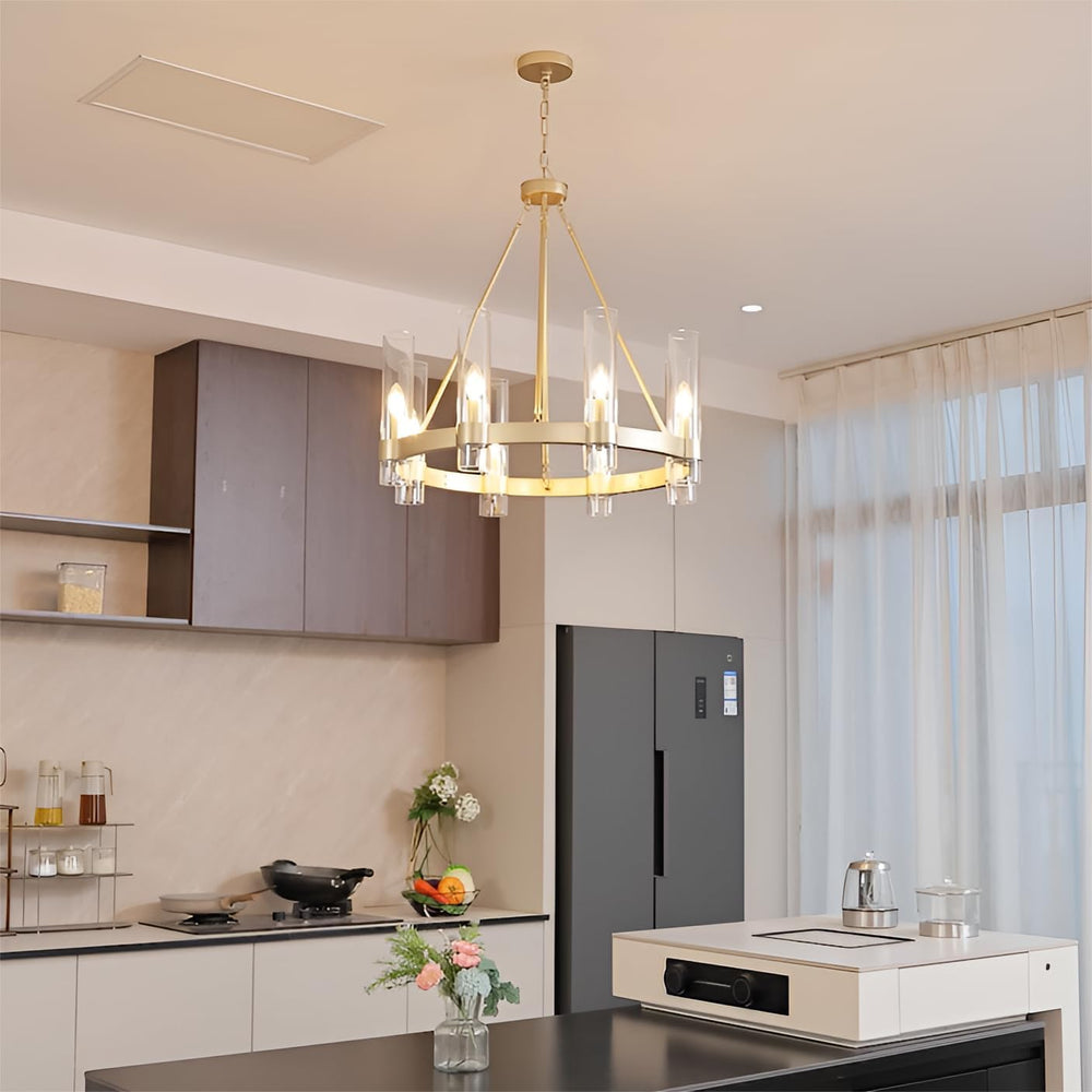 Wagon Wheel Chandelier 8-Light Glass Pendant Light, Industrial Modern Golden ...