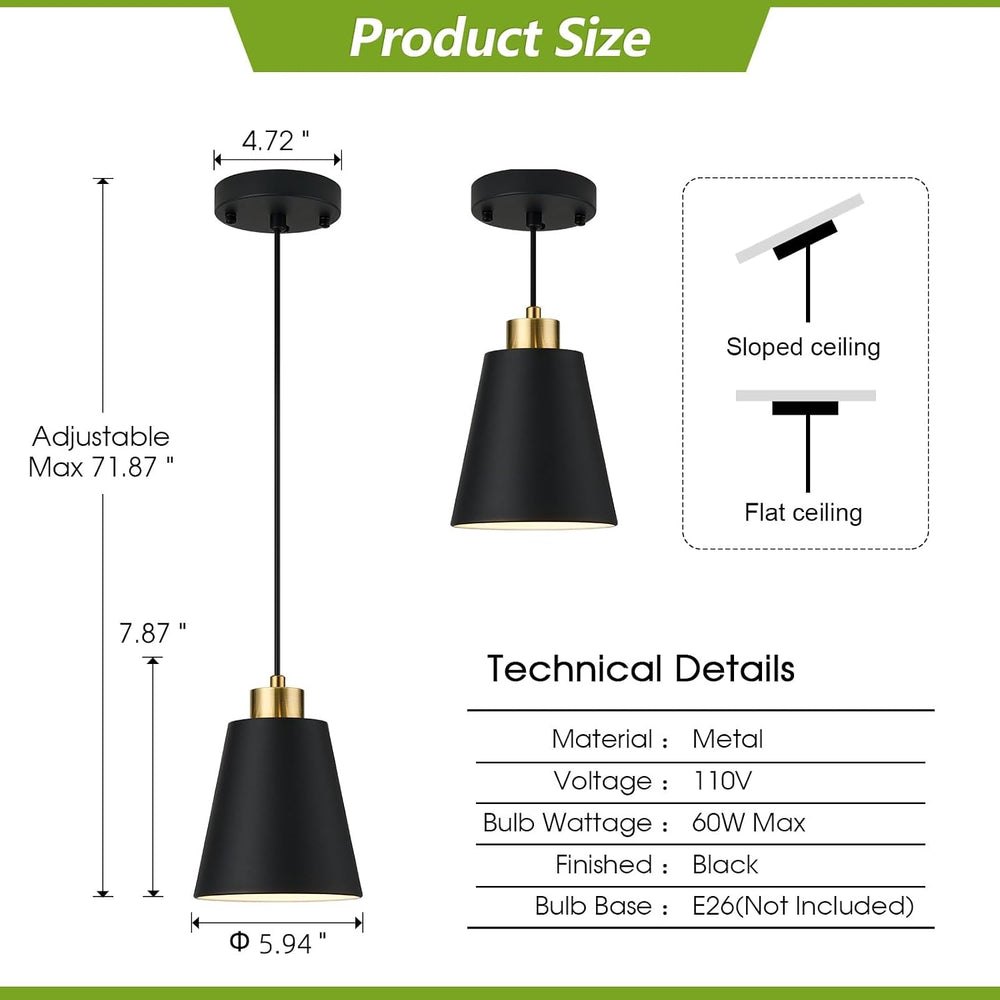 Matte Black Mini Pendant Light 7.87in Cone Kitchen Island Pendant Lighting