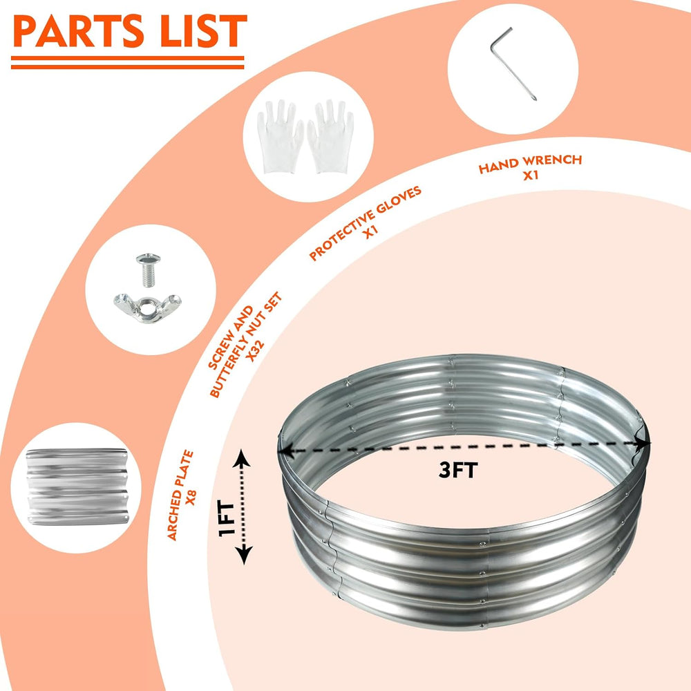 12 in Tall 36 Inch Diameter Round Galvanized Fire Pit Ring/Fire Ring Silver