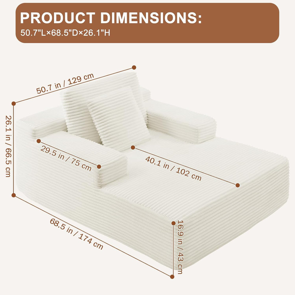67.5 Inch Oversized Indoor Chaise Lounge, Sofa Bed, Living Room Sofa, Corduro...