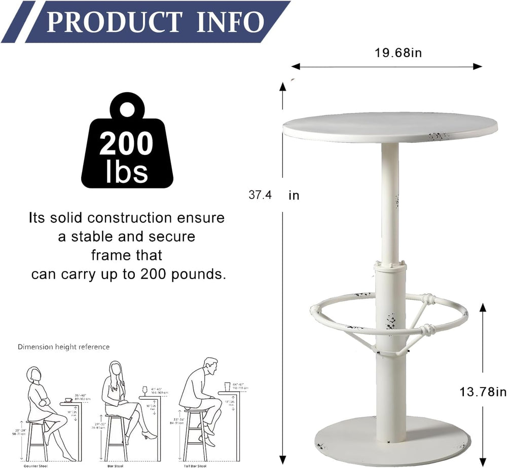 Industrial Pub Table 23.6" Iron Round Desktop 37.4" Height Cast Iro...