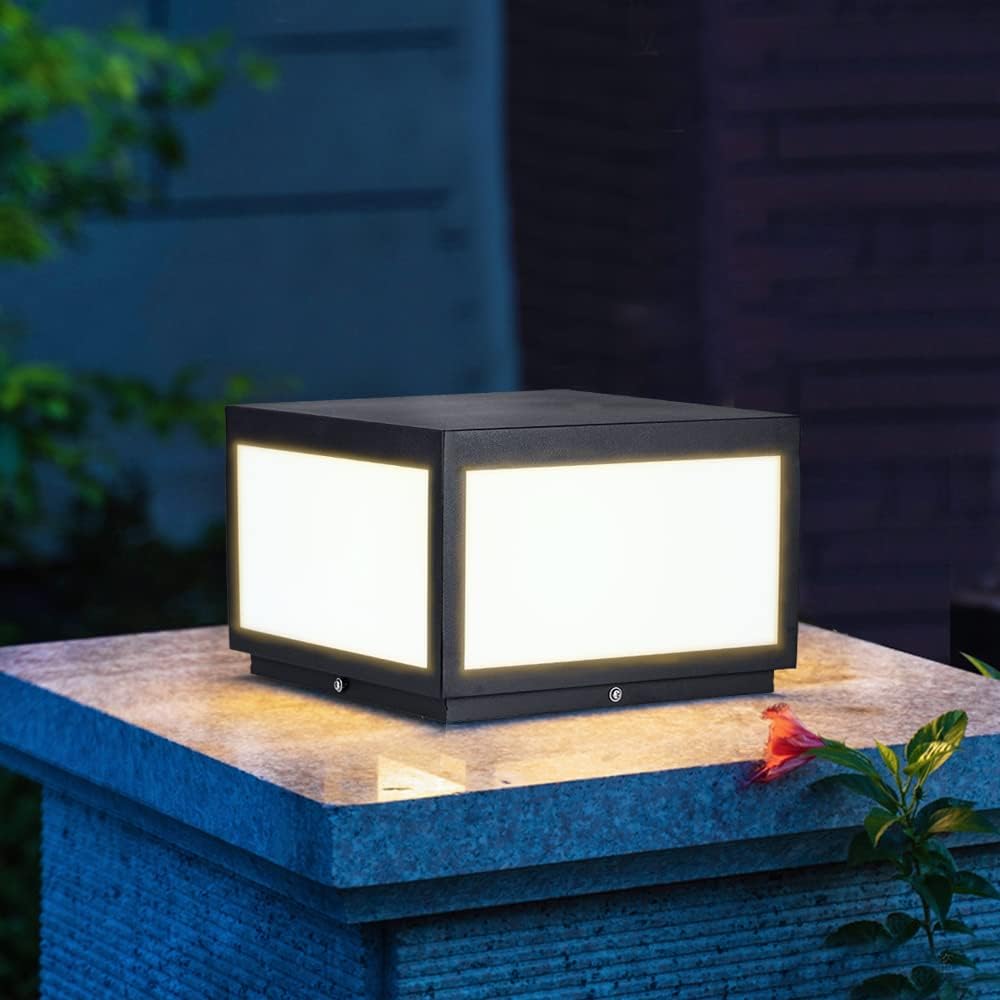 Outdoor Modern Stainless Steel Post Light, LED Fence Deck Cap Light Lantern C...