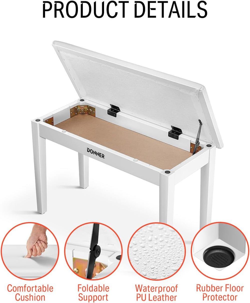 Donner Duet Piano Bench with Storage, Solid Wooden Keyboard Bench Piano Bookc...