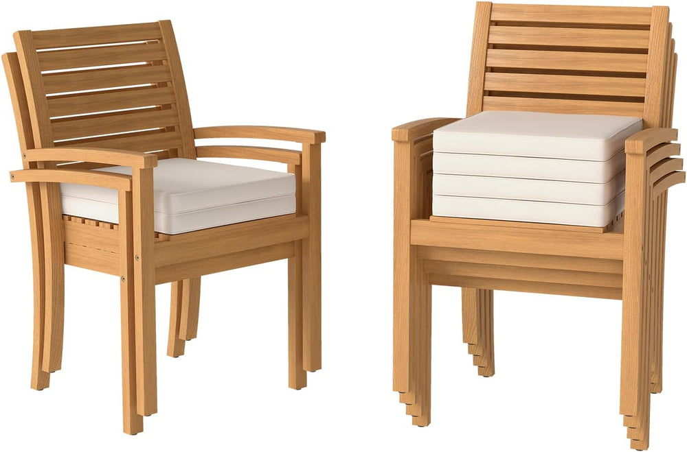 OC Orange-Casual Stackable Patio Dining Chairs Set of 6, Acacia Wood,Beige