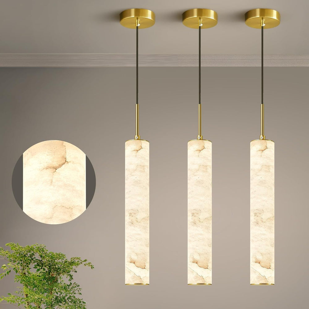 LMQNINE Natural Alabaster Pendant Lights for Kitchen Island White Marble Long...