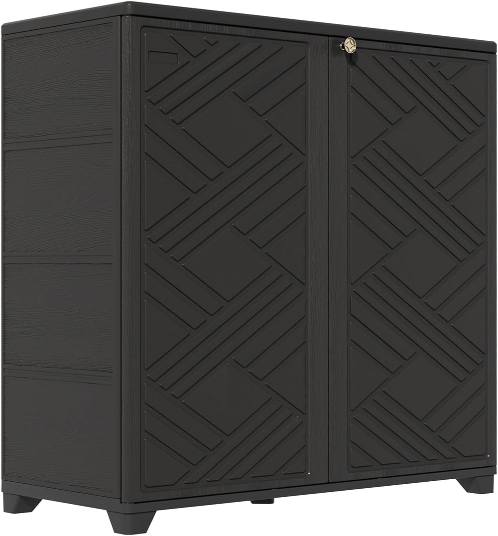 HOMSPARK Indoor/Outdoor Storage Cabinet with Doors and 2 Metal Shelves, 34”x1...