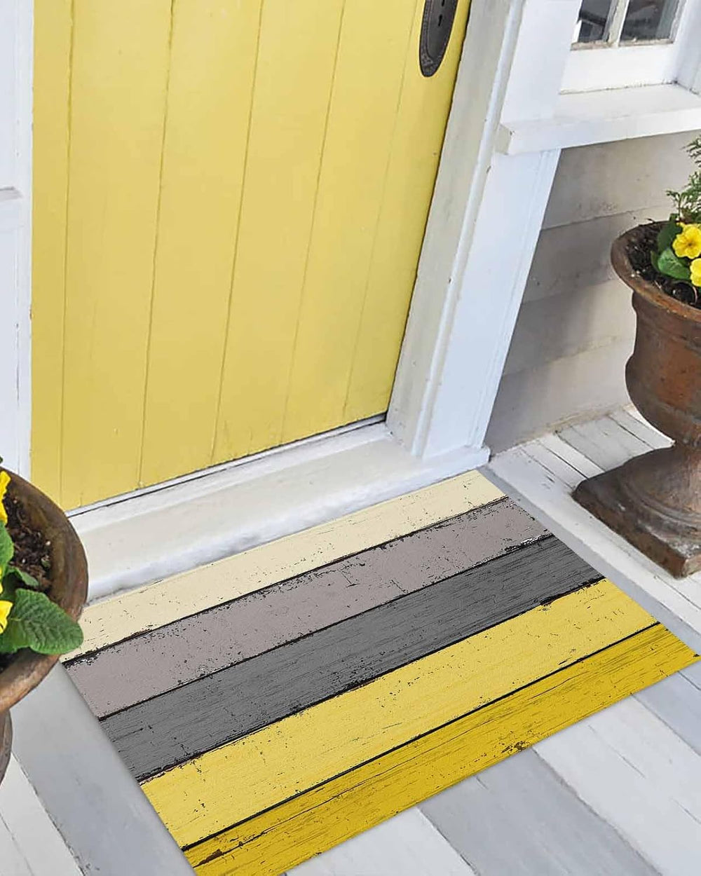 Farmhouse Front Door Mat, Non - Slip Absorbent Door Entry Mats, Wood Grain Do...