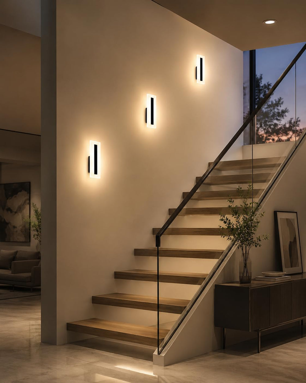 Modern Dimmable LED Wall Sconces Set of 2, 7W Black Wall Lights 3000K Warm Wh...