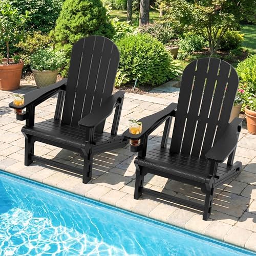 Shintenchi Adirondack Chairs Set of 2,HDPE Adirondack Chairs w/Removable Tabl...