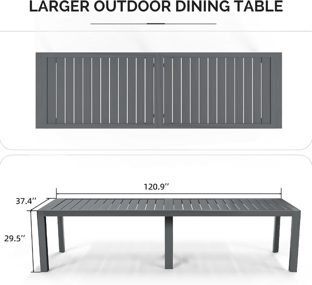 PURPLE LEAF Patio Dining Table for 10, All Aluminum Frame Height Adjustable