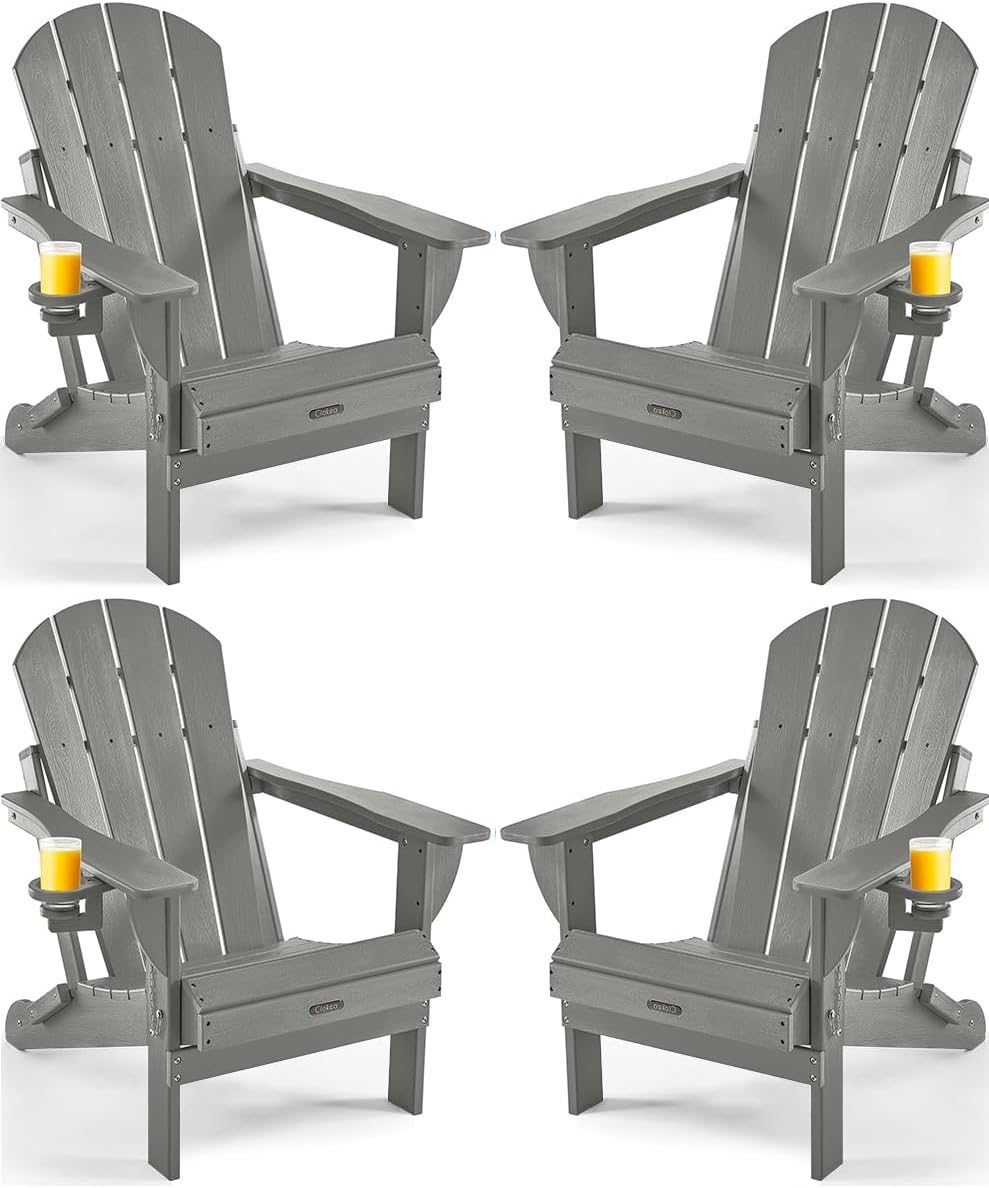Ciokea Folding Adirondack Chair Wood Texture 4 Pack, Patio Adirondack Chair W...