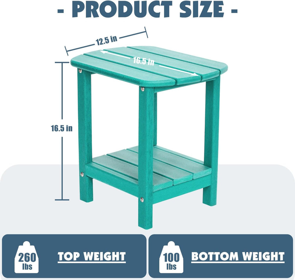 Adirondack Outdoor Side Table, 16.5” HDPE Small Patio Table with Storage Shel...