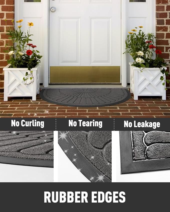 tchdio Door Mat Outdoor Indoor Entrance Doormat-Semicircular Durable Rubber N...