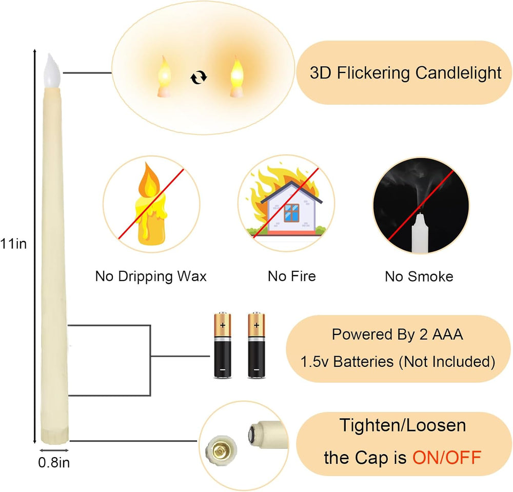 100 Pack Flameless Taper Candles Bulk, 11 Inch Battery Operated LED Taper Can...