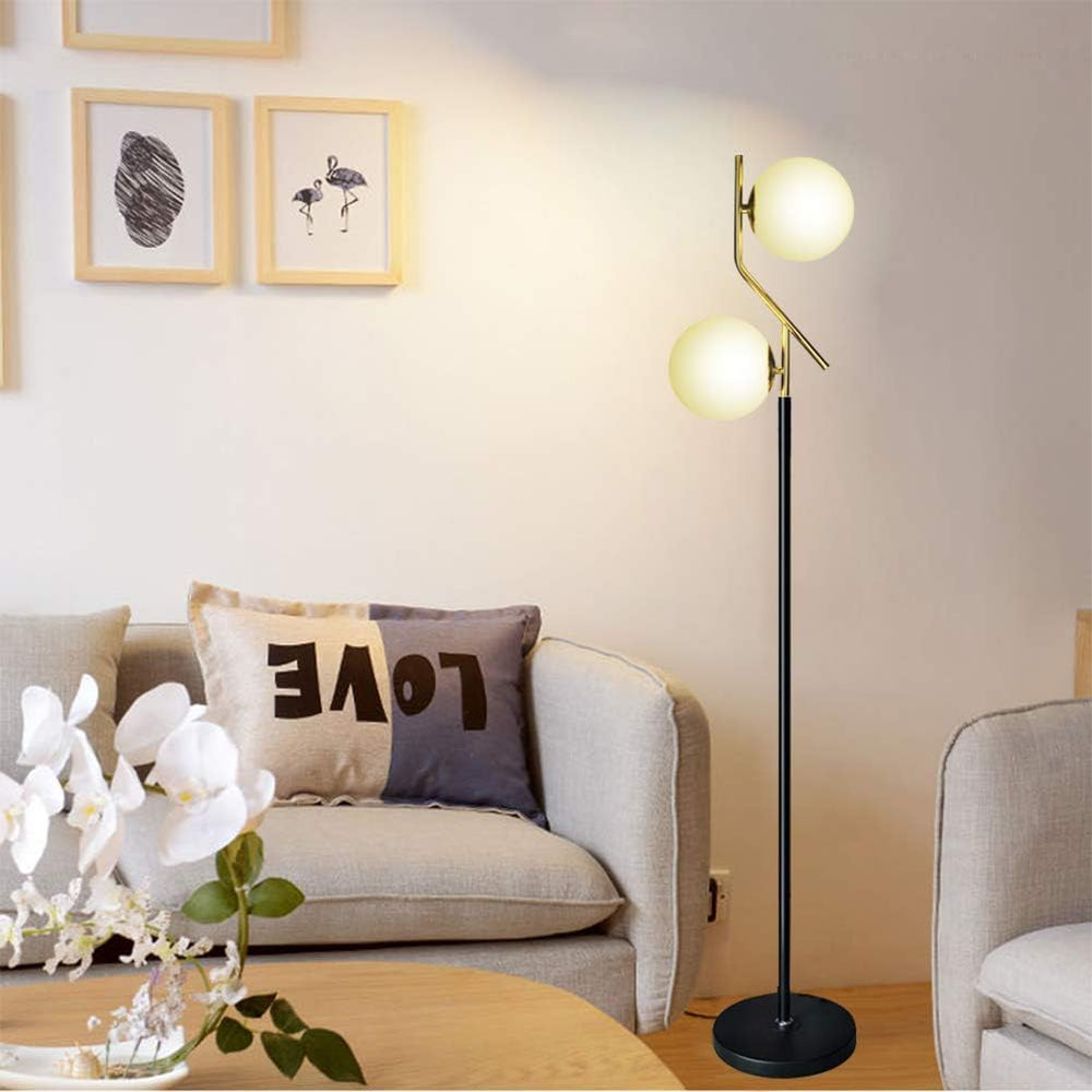 Hsyile Lighting KU300208 Modern Style Two Milky White Glass Orbs and Brass Fi...