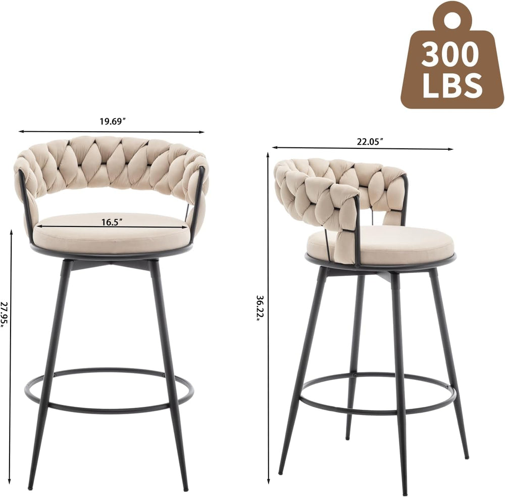 Swivel Bar Stools Set of 2, Modern Barstools with Woven Back, Velvet Counter ...