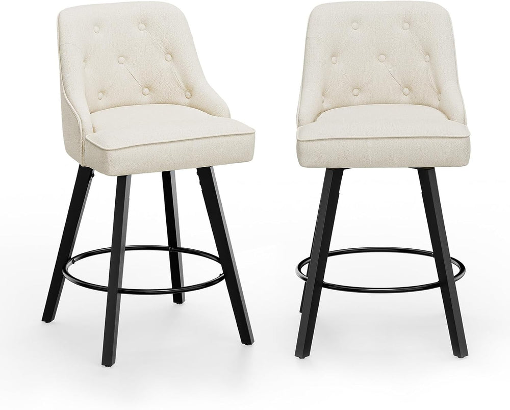 VINGLI 26" H Swivel Barstools Set of 2, Linen Fabric Upholstered Counter...