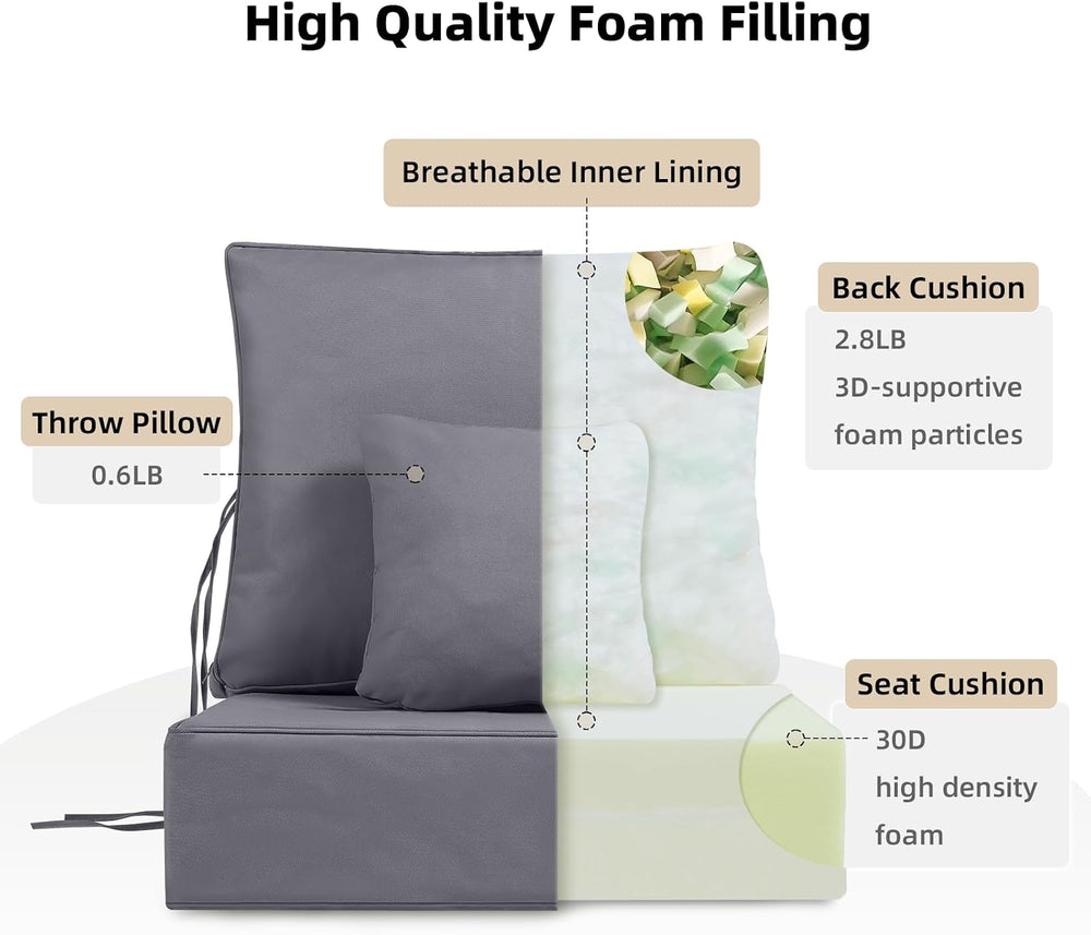Durable Outdoor Furniture Cushions Set of 2, 24x24x6 Inch, Gray