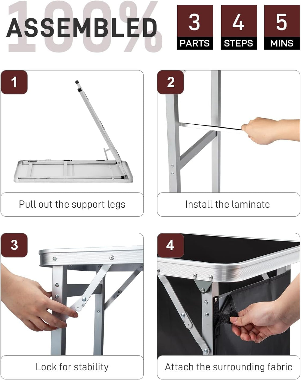 Outvita Portable Bar Table with 2 Tier Shelves & Black Skirt for Party
