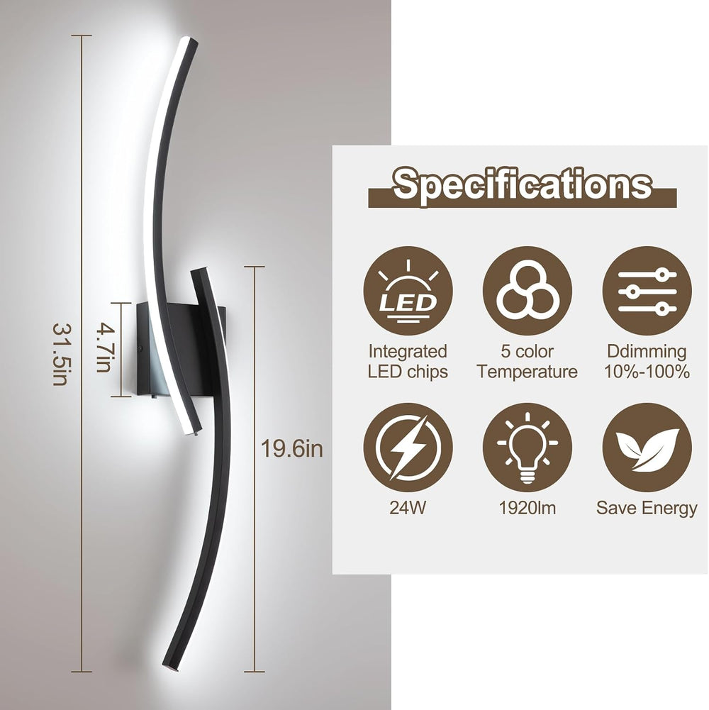 Hardwired 3000~6000K Modern Wall Sconce, 31.5IN Black LED Wall Light Fixtures...