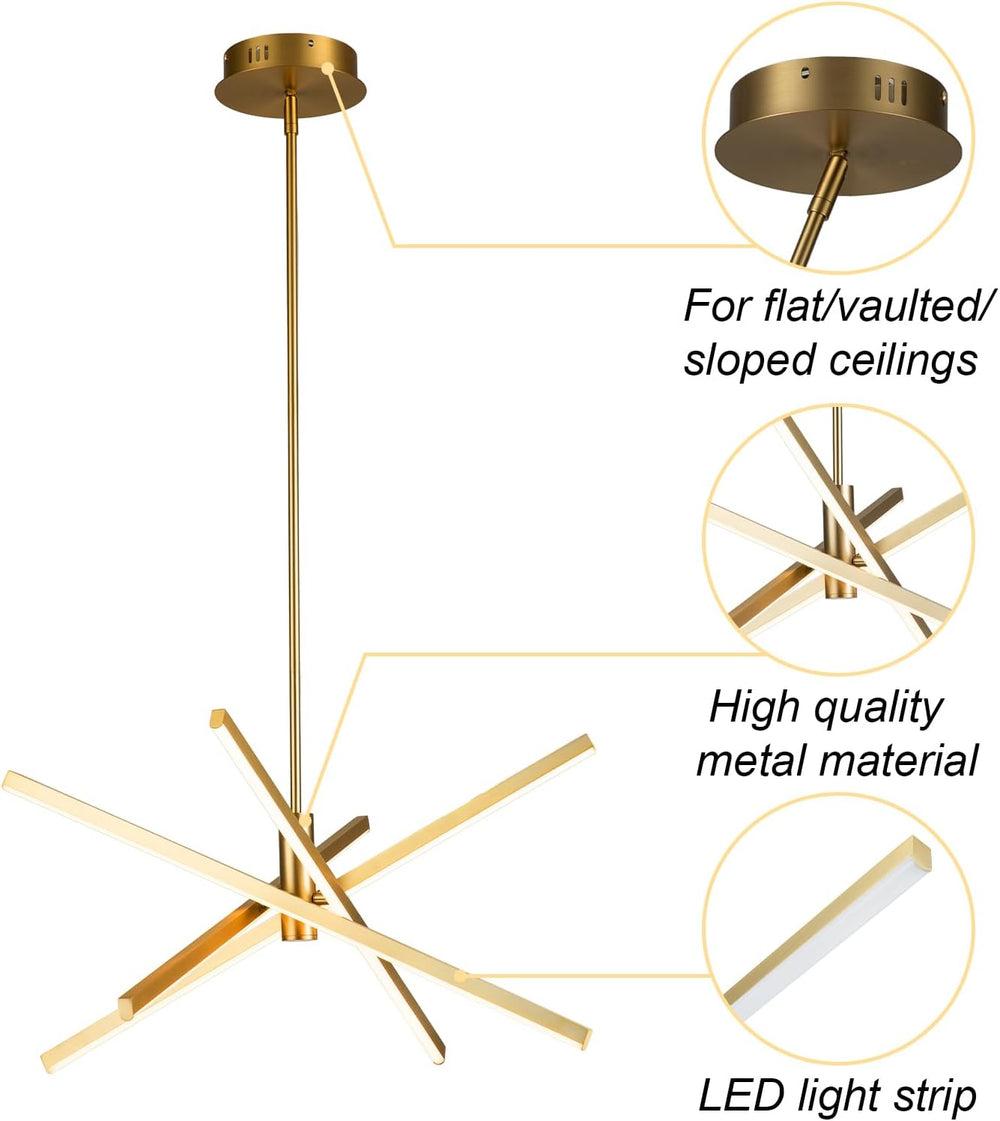 Gold Sputnik Chandeliers for Dining Room Modern LED Linear Chandelier Light