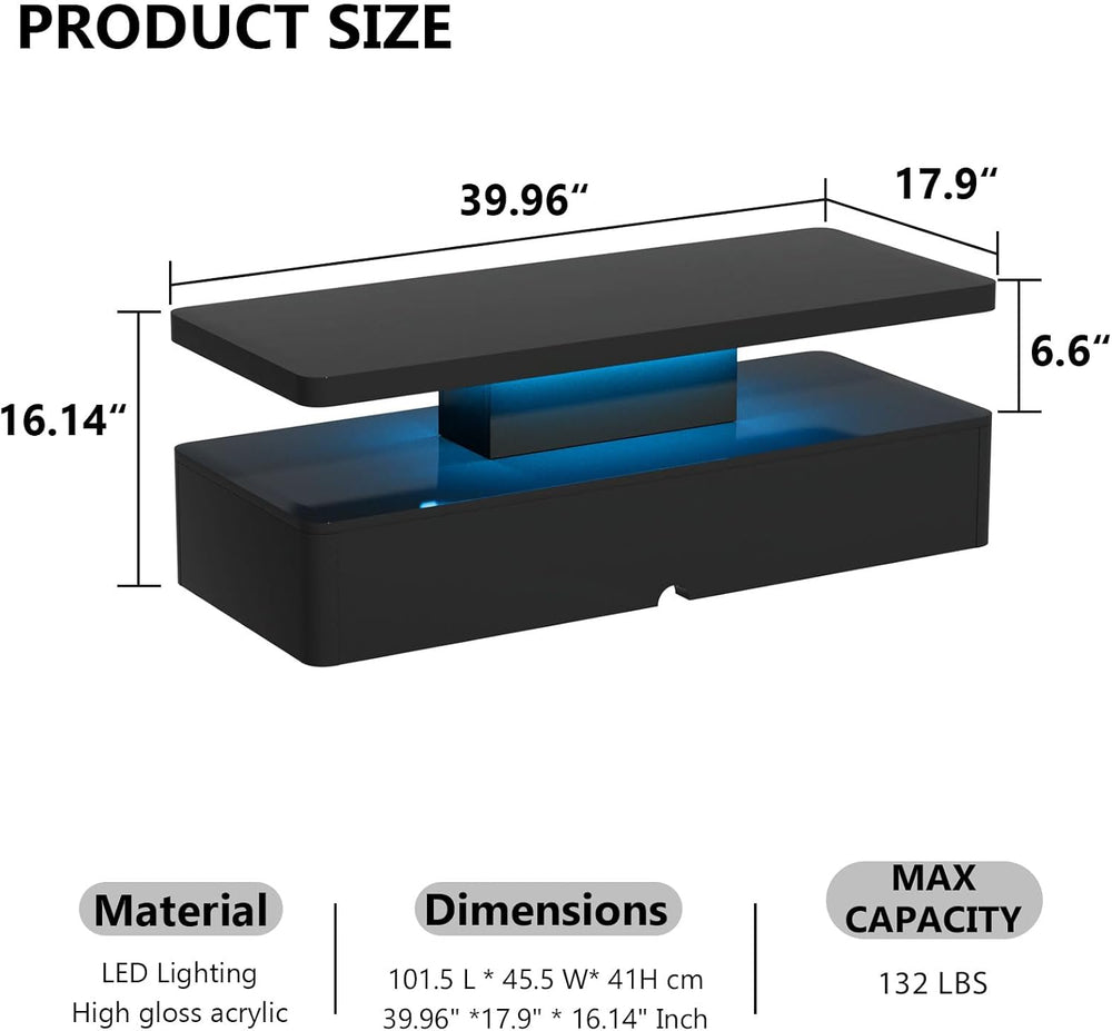 oneinmil Modern LED Coffee Table, 40" Living Room Tables with 16 Colors ...