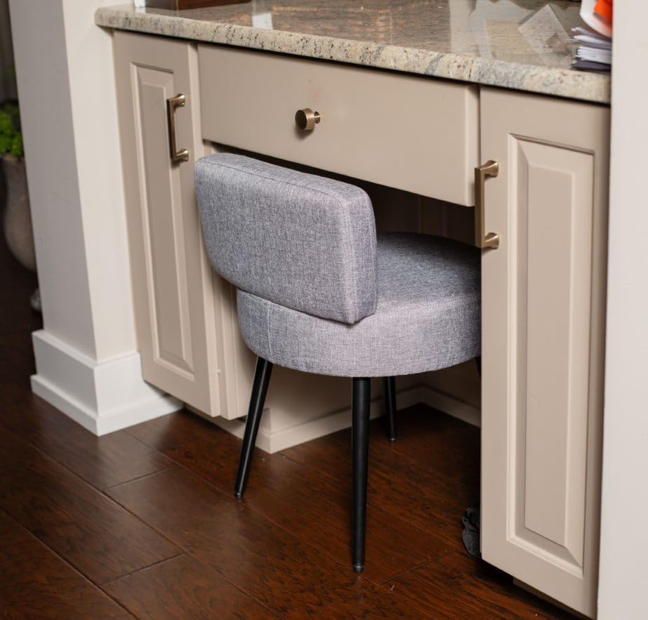 BIRDROCK HOME Linen Chair w/Back - Small Padded Footrest - Compact Round Otto...
