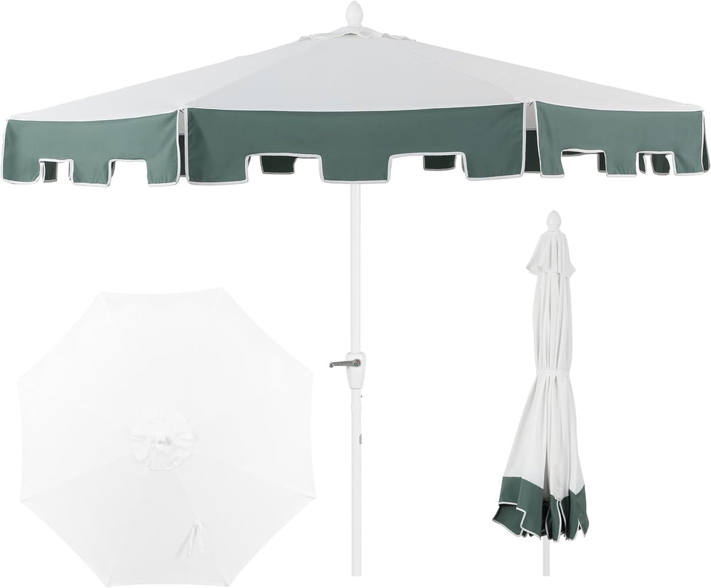 JONATHAN Y Baiona 9 ft. Outdoor Market Patio Umbrella, White/Green