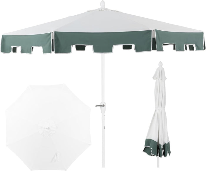 JONATHAN Y Baiona 9 ft. Outdoor Market Patio Umbrella, White/Green