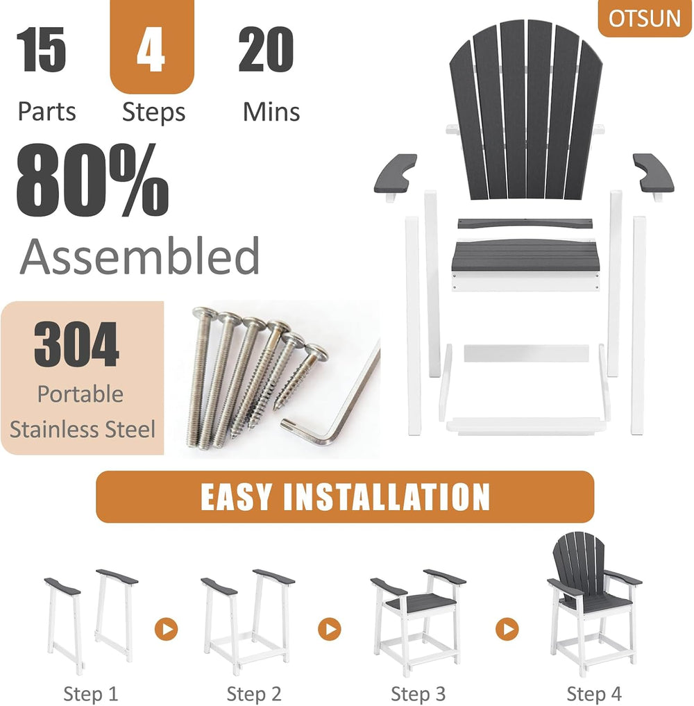 OTSUN Tall Adirondack Chairs (4, Black & White)