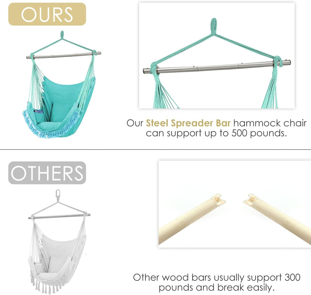 Gold Armour Hammock Chair Hanging Rope Swing Max 500lbs, 2 Seat Cushions Incl...