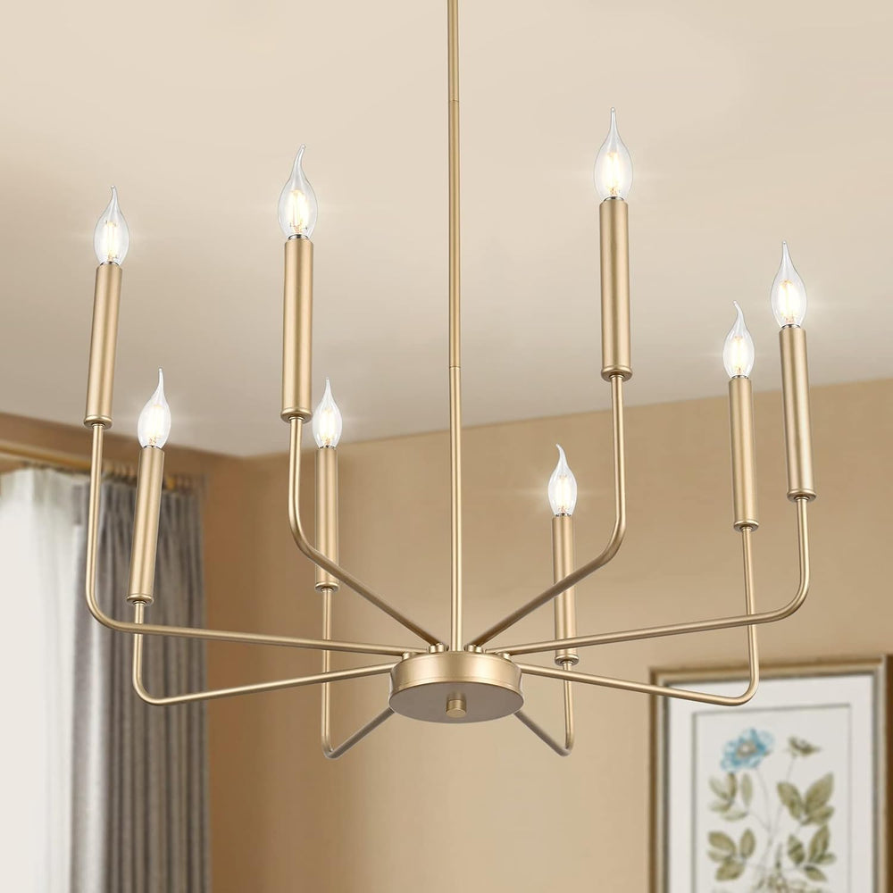 WOKNOS Modern Gold Farmhouse Chandeliers, 8-Light Industrial Metal Chandelier...