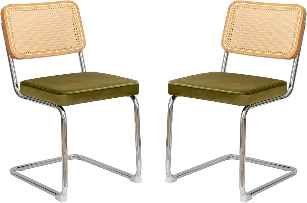 MFFM Rattan Dining Chairs Set of 2, Green Velvet Dining Room Chair with Solid...
