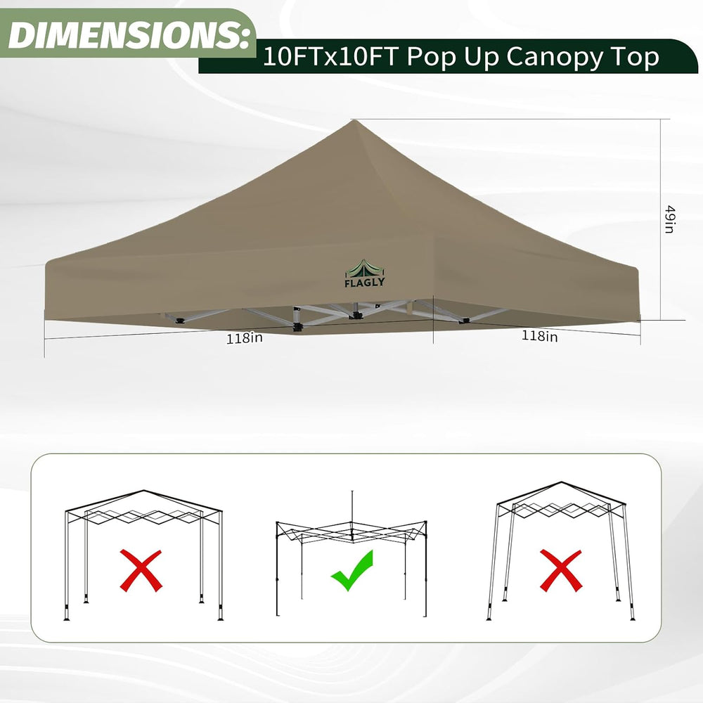 Canopy Replacement Top for 10x10ft Pop Up Canopy Tent Waterproof Durable Cove...