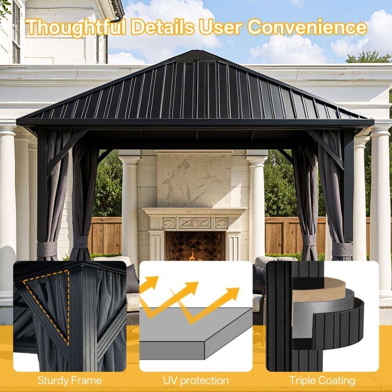 ENDARK 10x10 FT Hardtop Gazebo with Galvanized Steel Roof