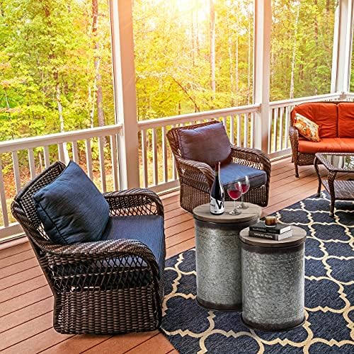 Rustic Storage Ottoman Seat Stool, Farmhouse Accent Side Table, Antique Galva...