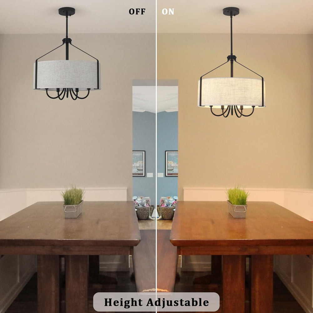 Farmhouse Chandelier for Dining Room, 5-Light Drum Chandelier with Black Meta...