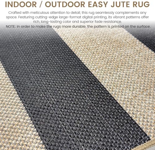 Washable 5x7 Modern Striped Easy Jute Indoor Outdoor Rug for Living Room
