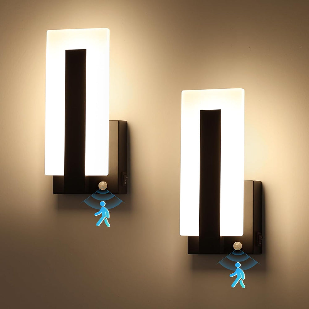 Joosenhouse Wall Sconces Set of Two Hardwired, Black Motion Sensor Wall Light...