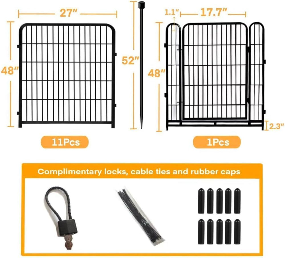 Getlay Tall Garden Fence with Gate 48 in(H)×27 in(L) 12 Panels Total 26.6 Ft(...
